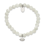 Stainless Steel Polished Lotus 6mm Mother of Pearl Beaded Stretch Bracelet for Women