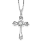 Cheryl M Sterling Silver Rhodium-plated Brilliant-cut CZ Cross 18 Inch Necklace with 2 Inch Extender