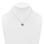 Sterling Silver Polished Rainbow Enameled Heart 16 inch Necklace