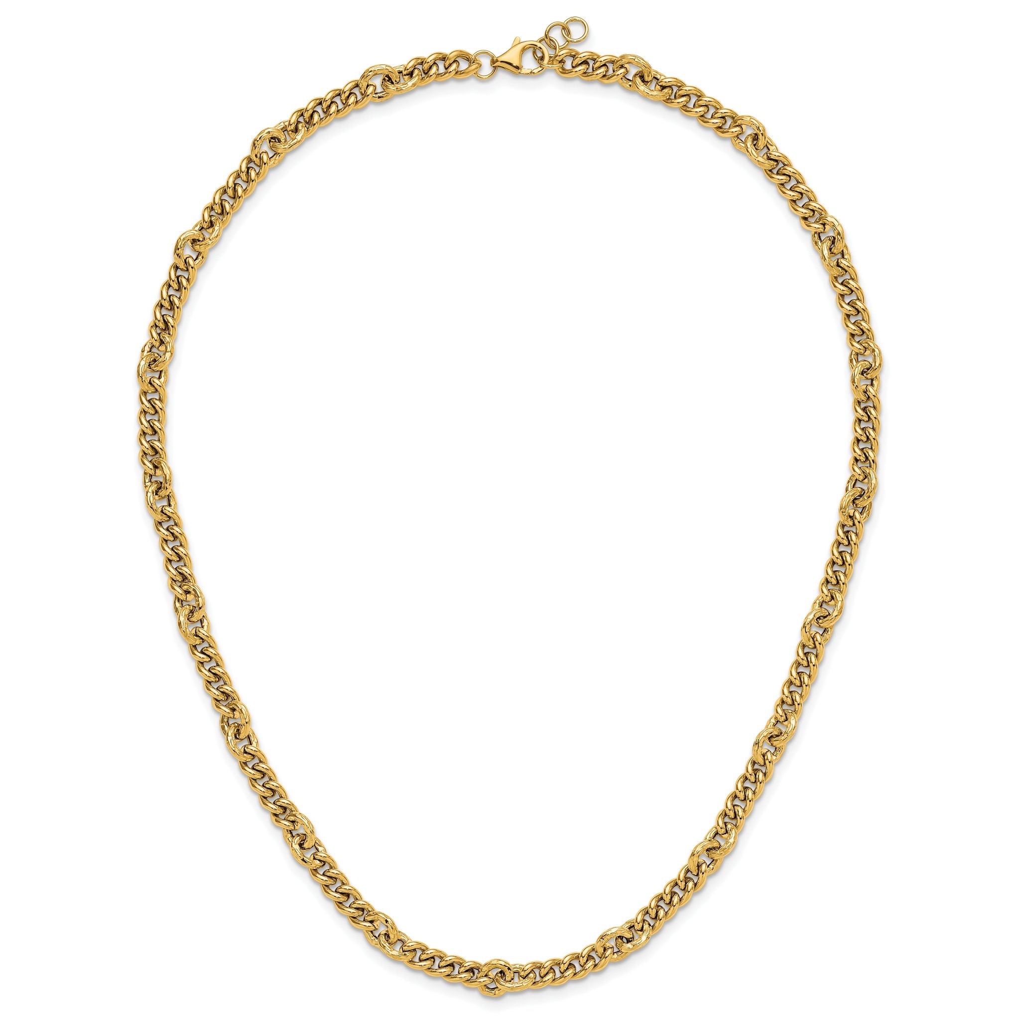 14K Polished and Textured Fancy Link with .5in ext. Necklace