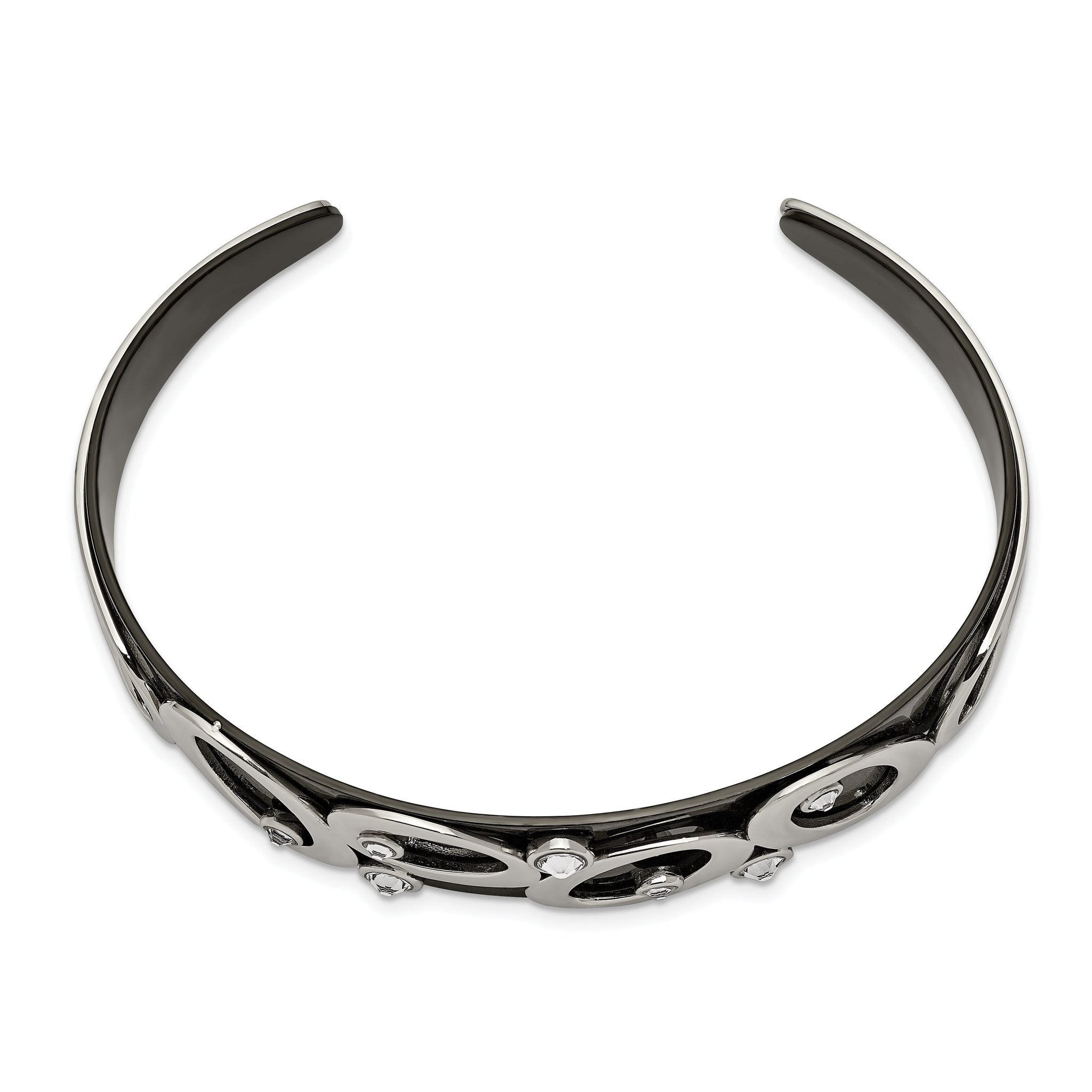Stainless Steel Polished Black IP-plated with Crystals Cuff Bangle Bracelet for Women Secondary image