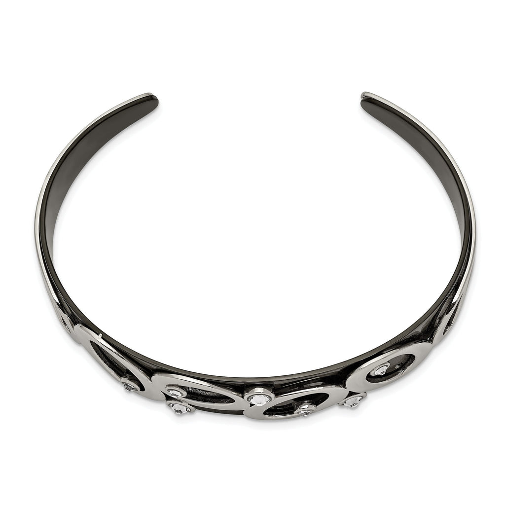 Stainless Steel Polished Black IP-plated with Crystals Cuff Bangle Bracelet for Women