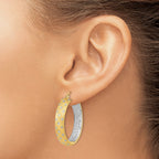 14k White Rhodium Polished Satin Diamond-cut In/Out Hoop Earrings