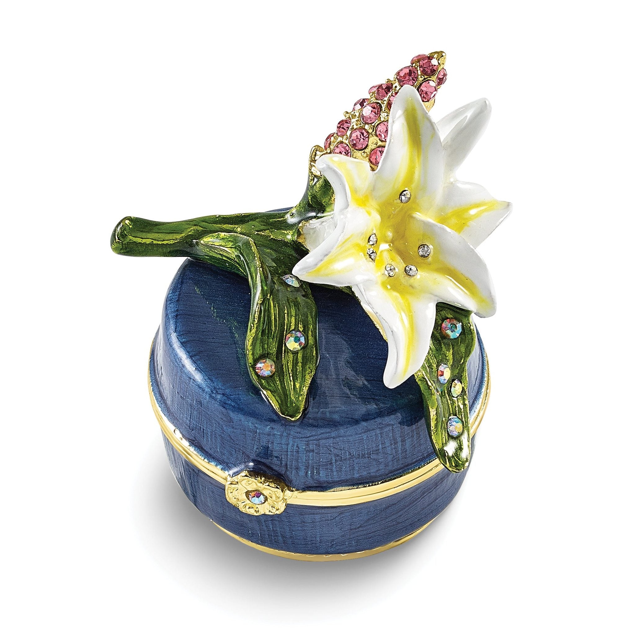 Luxury Giftware by Jere Bejeweled LILY DREAMS Lily On Blue Trinket Box with Matching 18 inch Necklace Main image