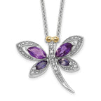 Amethyst, Iolite & Diamond Dragonfly Necklace in Sterling Silver