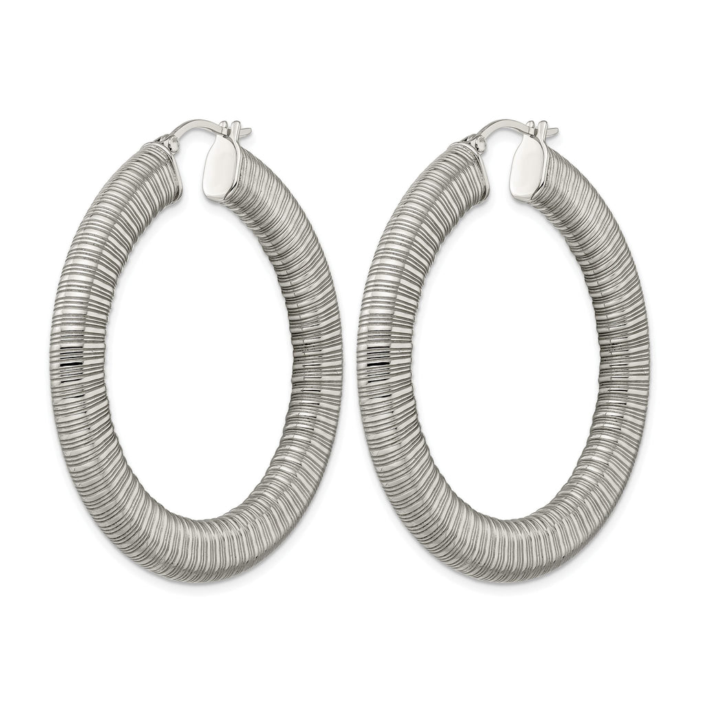 Stainless Steel Polished Textured Hoop Earrings for Women