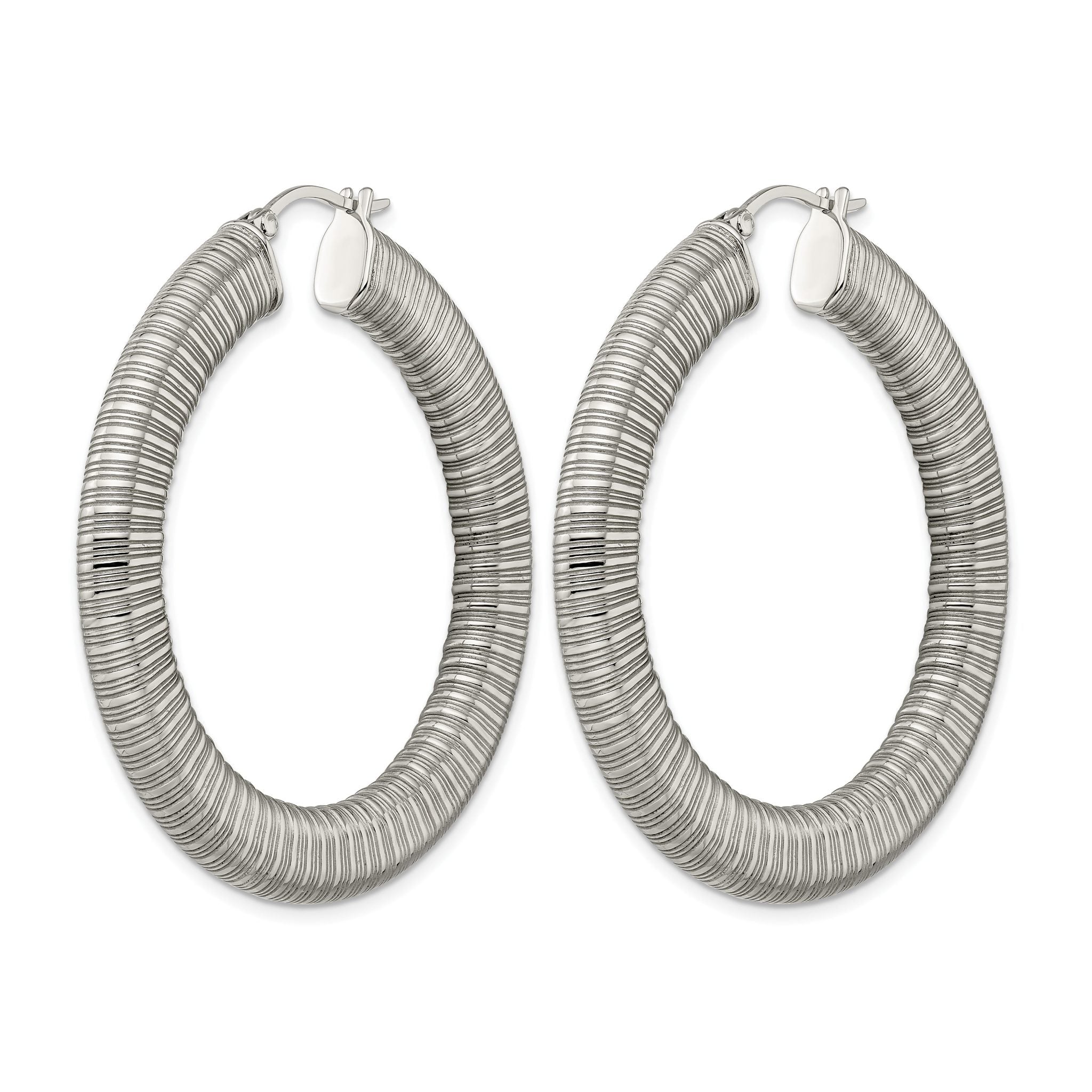 Stainless Steel Polished Textured Hoop Earrings for Women