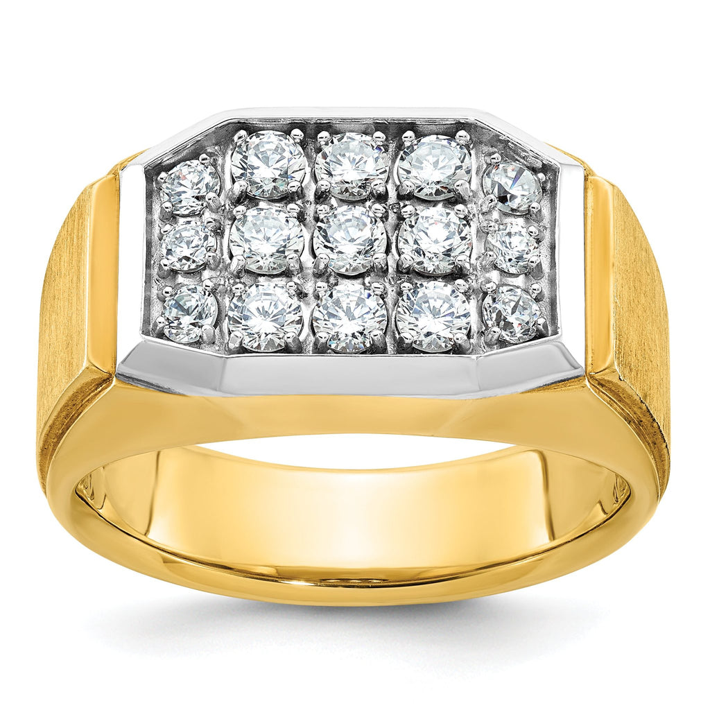 14k with White Rhodium Men's Polished and Satin 1 Carat AA Quality Diamond Cluster Ring