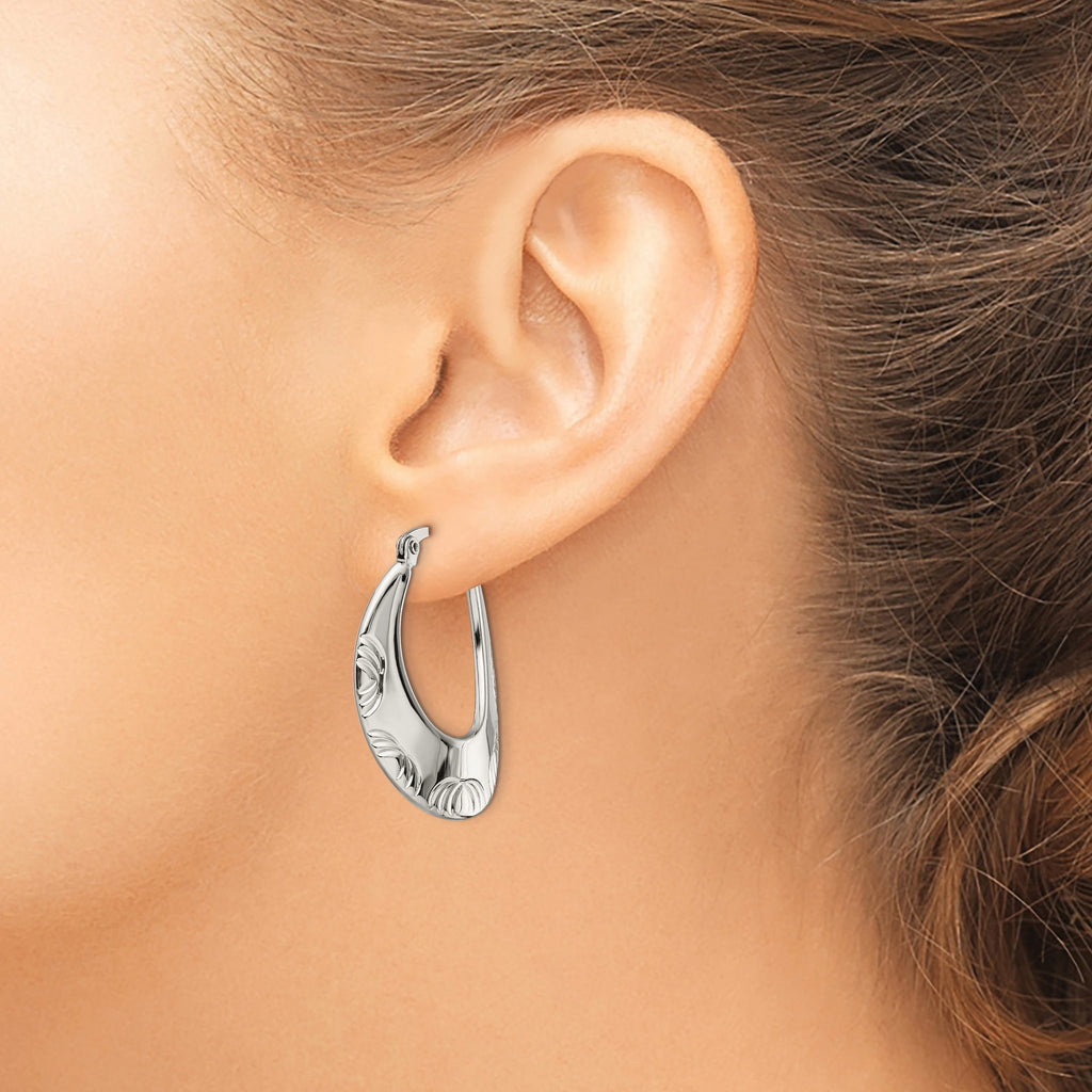 Stainless Steel Polished Textured Creole Hoop Earrings for Women