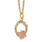 10K Tri-Color Black Hills Gold Butterfly Necklace with Polished Ropa Chain