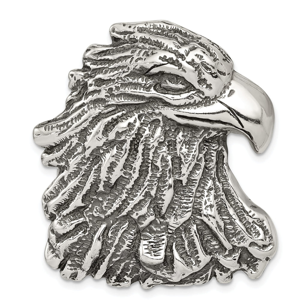 Men's 925 Sterling Silver Eagle Head Pendant with Antiqued Finish