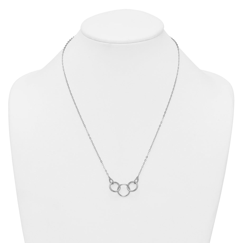 Sterling Silver Rhodium-plated Polished Twisted Ovals and 3 Circles 18.5 inch with 2 inch Extender Necklace
