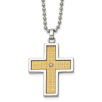 Sophia Jewelers Unisex Stainless Steel Cross Necklace with 14K Gold & Diamond Accent