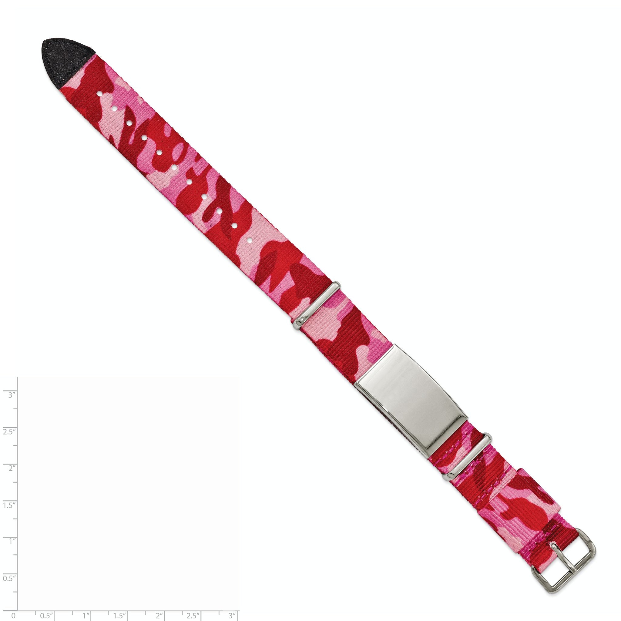 Stainless Steel Polished Pink Camo Fabric Adj. ID Bracelet Secondary image