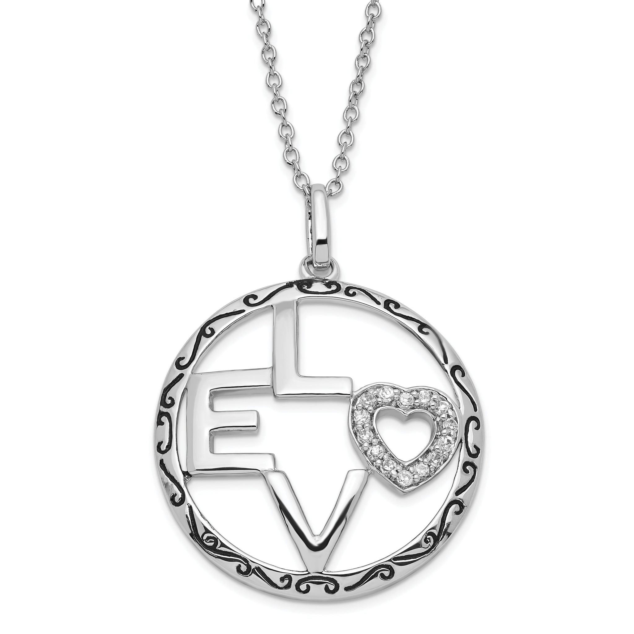 Sophia Jewelers Sterling Silver LOVE Necklace with CZ Accents in Gift Box
