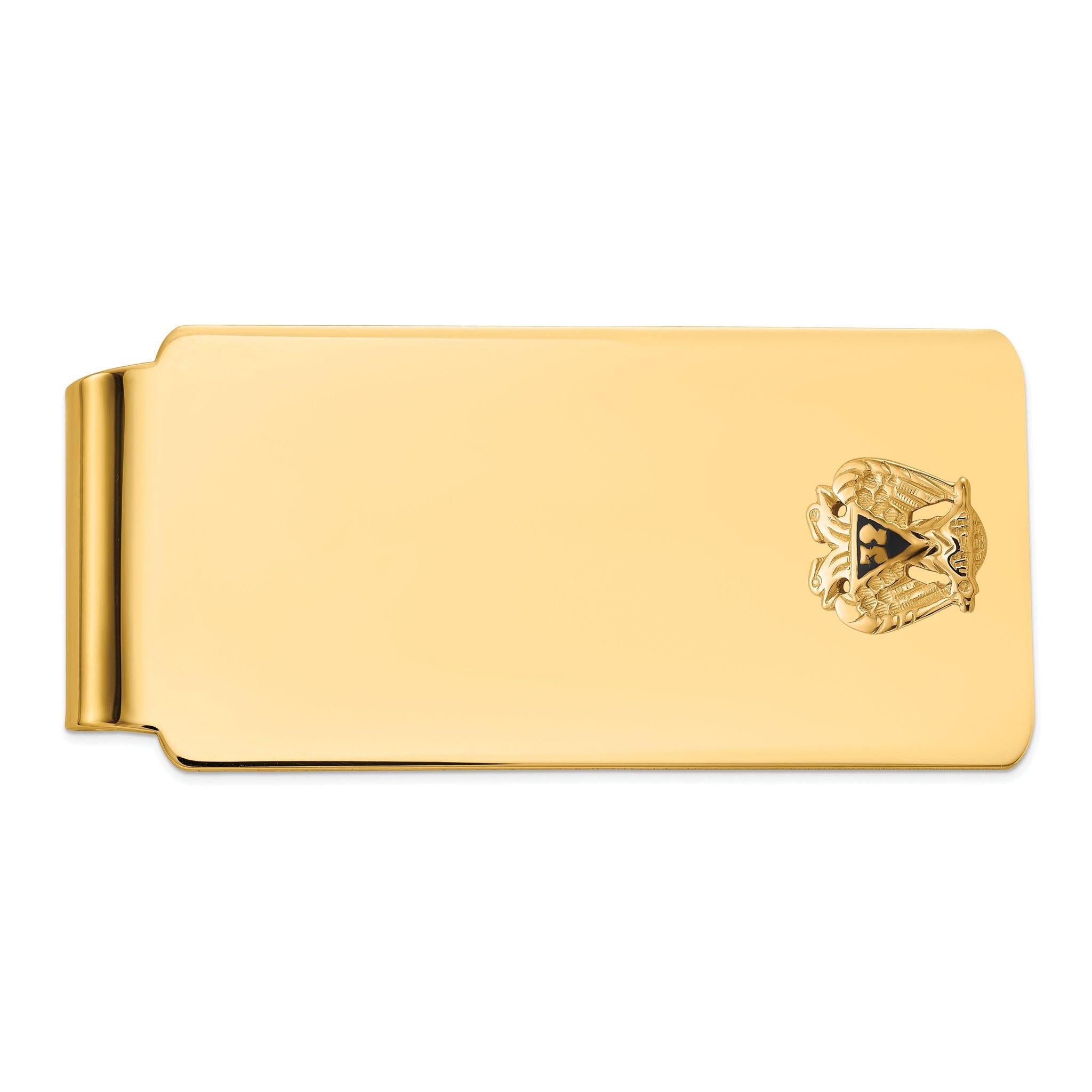 14k Men's Polished and Textured with Black Enamel 32 Degree Scottish Rite Masonic Small Money Clip Main image