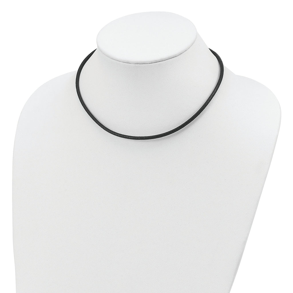 Sterling Silver Rhodium-plated 16inch 3mm Black Leather Necklace