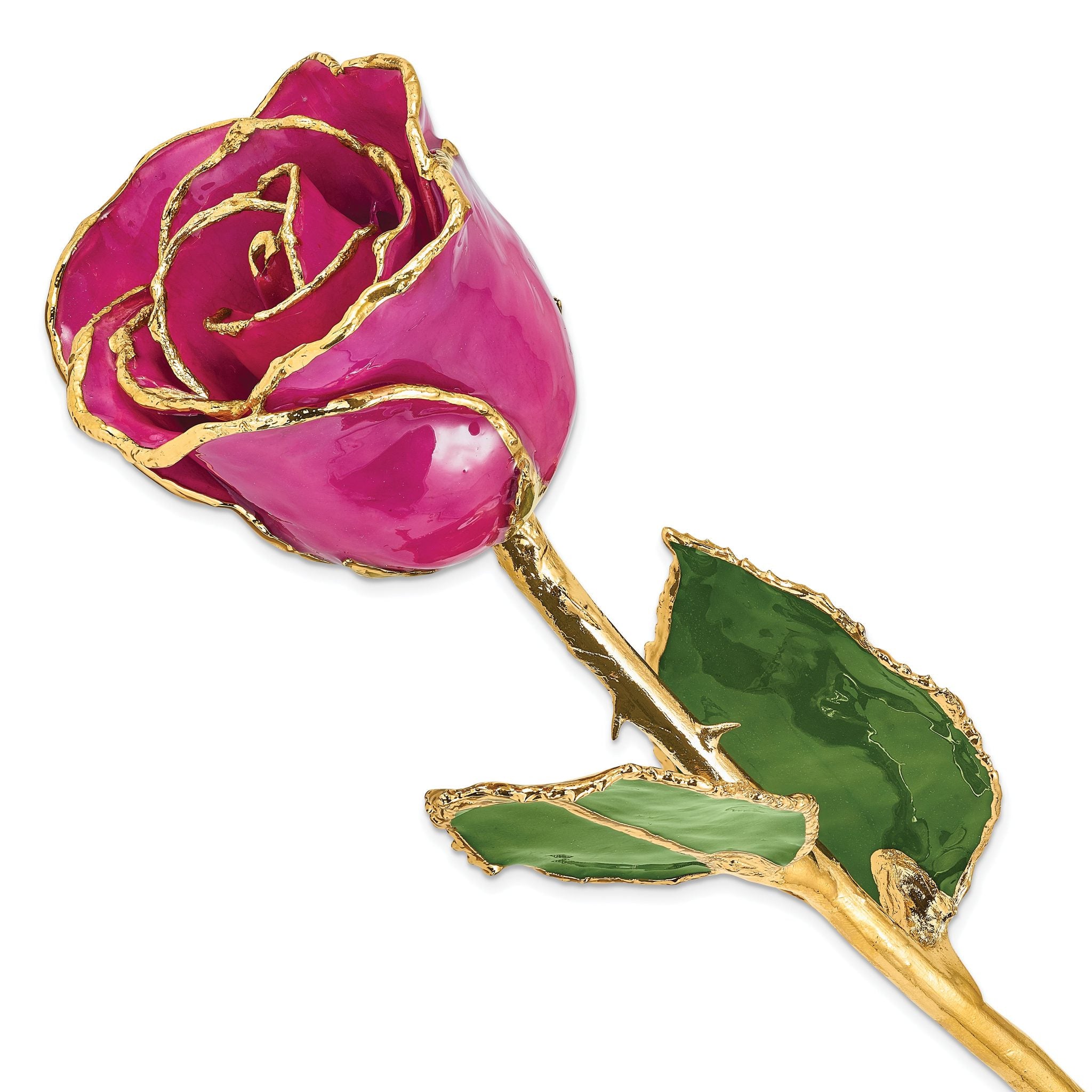 Lacquer Dipped Gold Trimmed Fuchsia Real Rose Main image