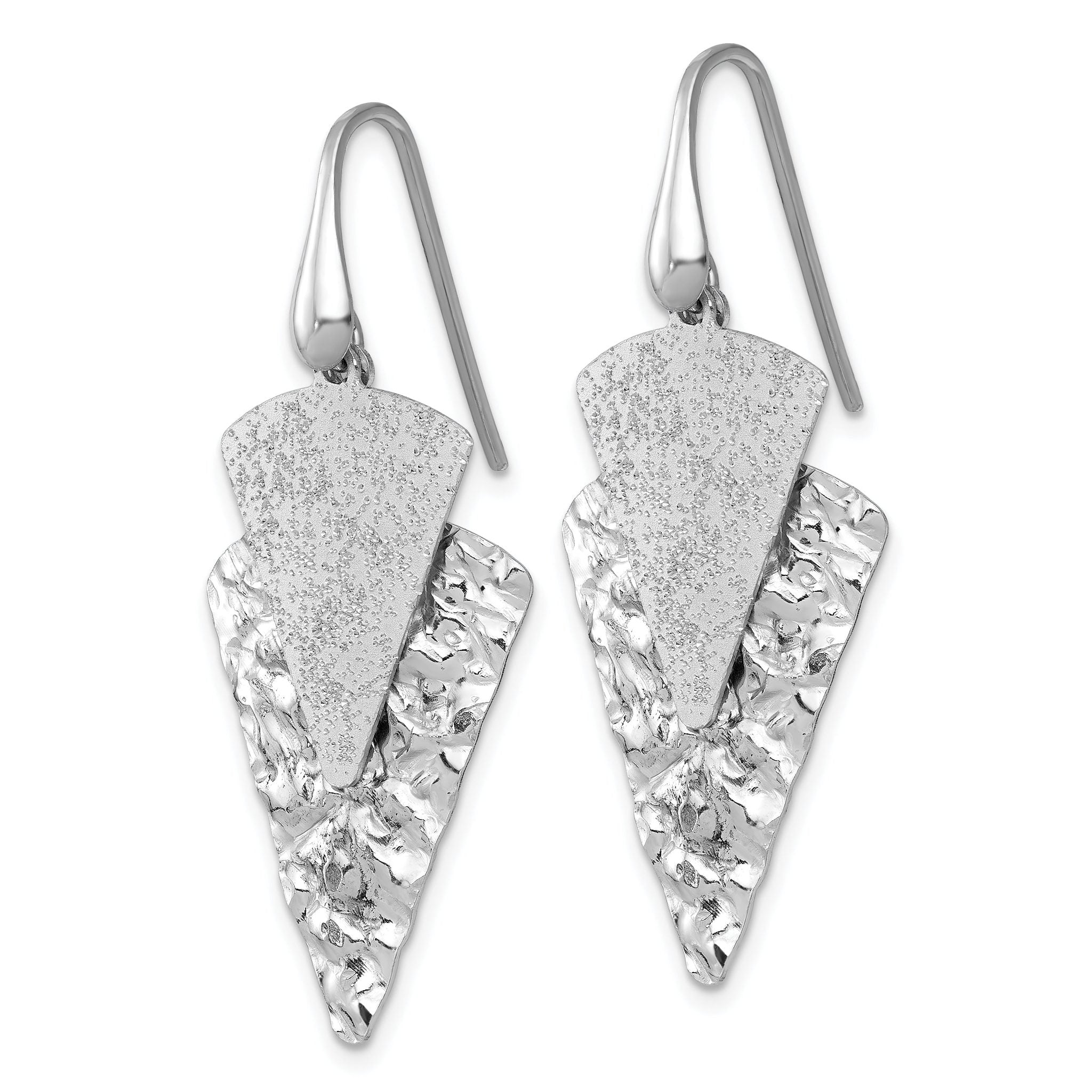 Sterling Silver Rhodium-plated Polished Brushed and Hammered Triangle Shepherd Hook Dangle Earrings Secondary image