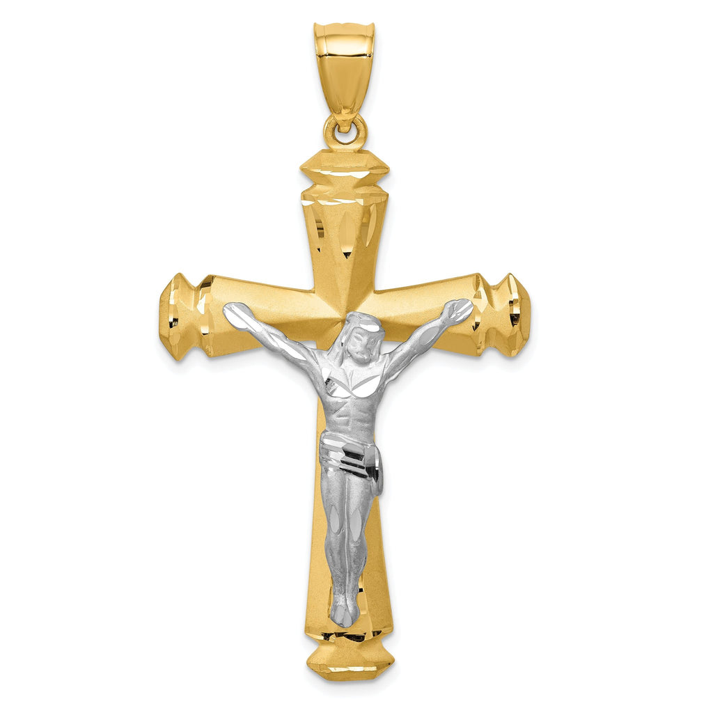 14K Two-Tone Gold Crucifix Pendant with Solid Satin Finish