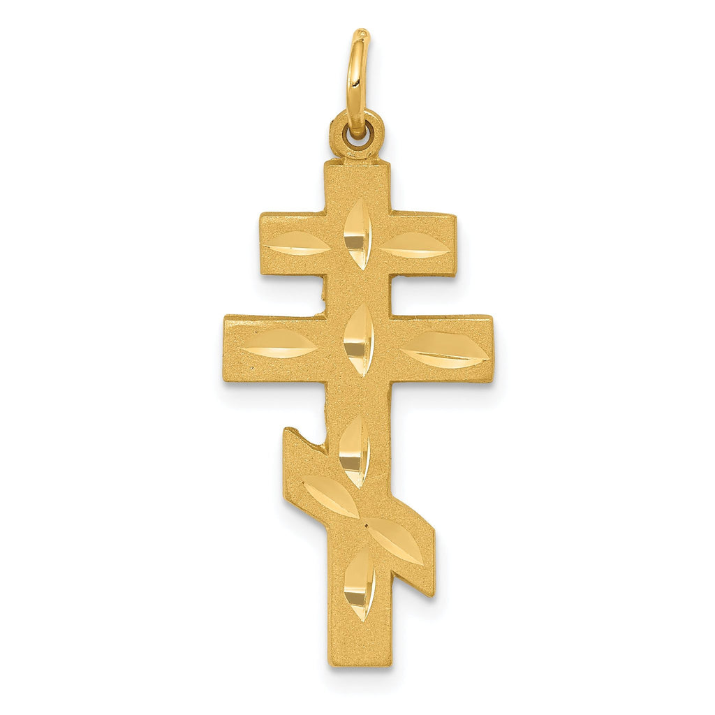 14K Gold Eastern Orthodox Cross Pendant with Polished Brushed Finish Elegant, Durable Design