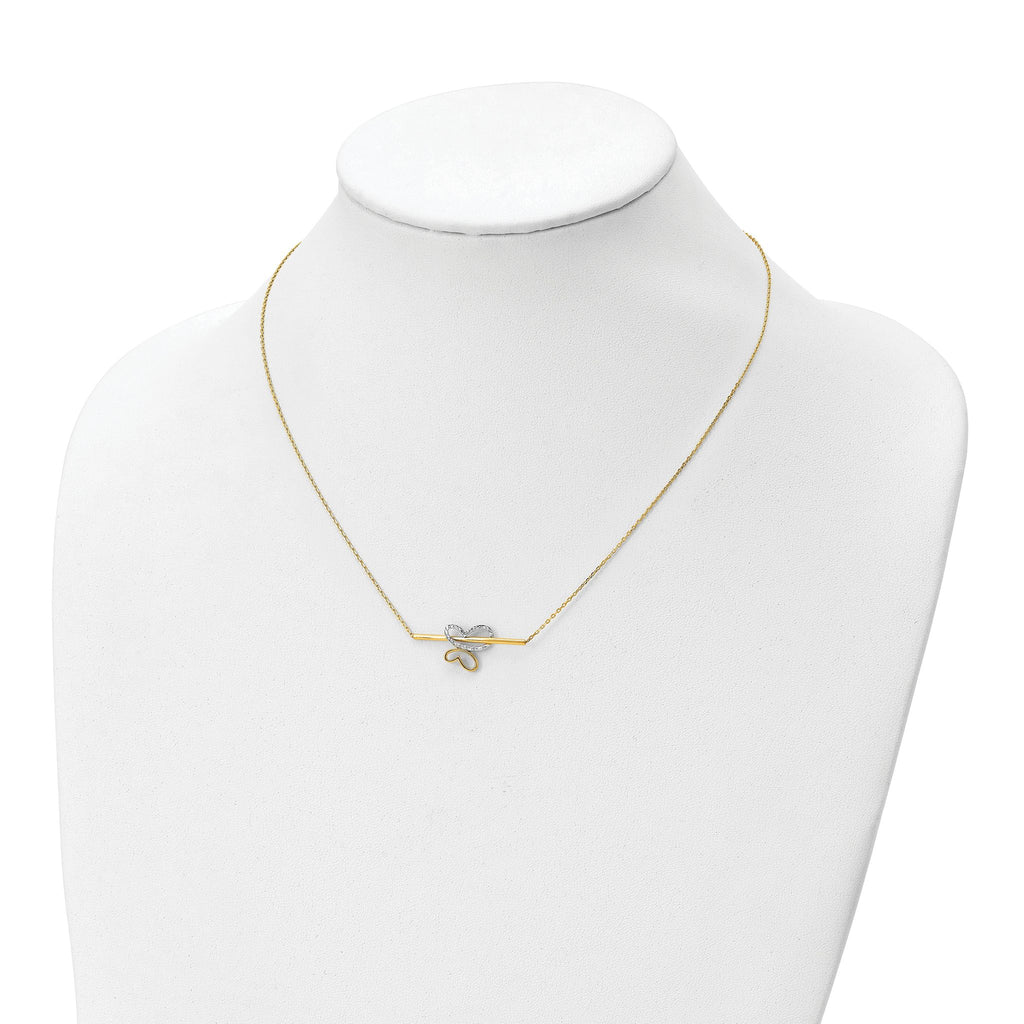 10K Rhodium-plated Polished Diamond Cut Butterfly Bar Necklace