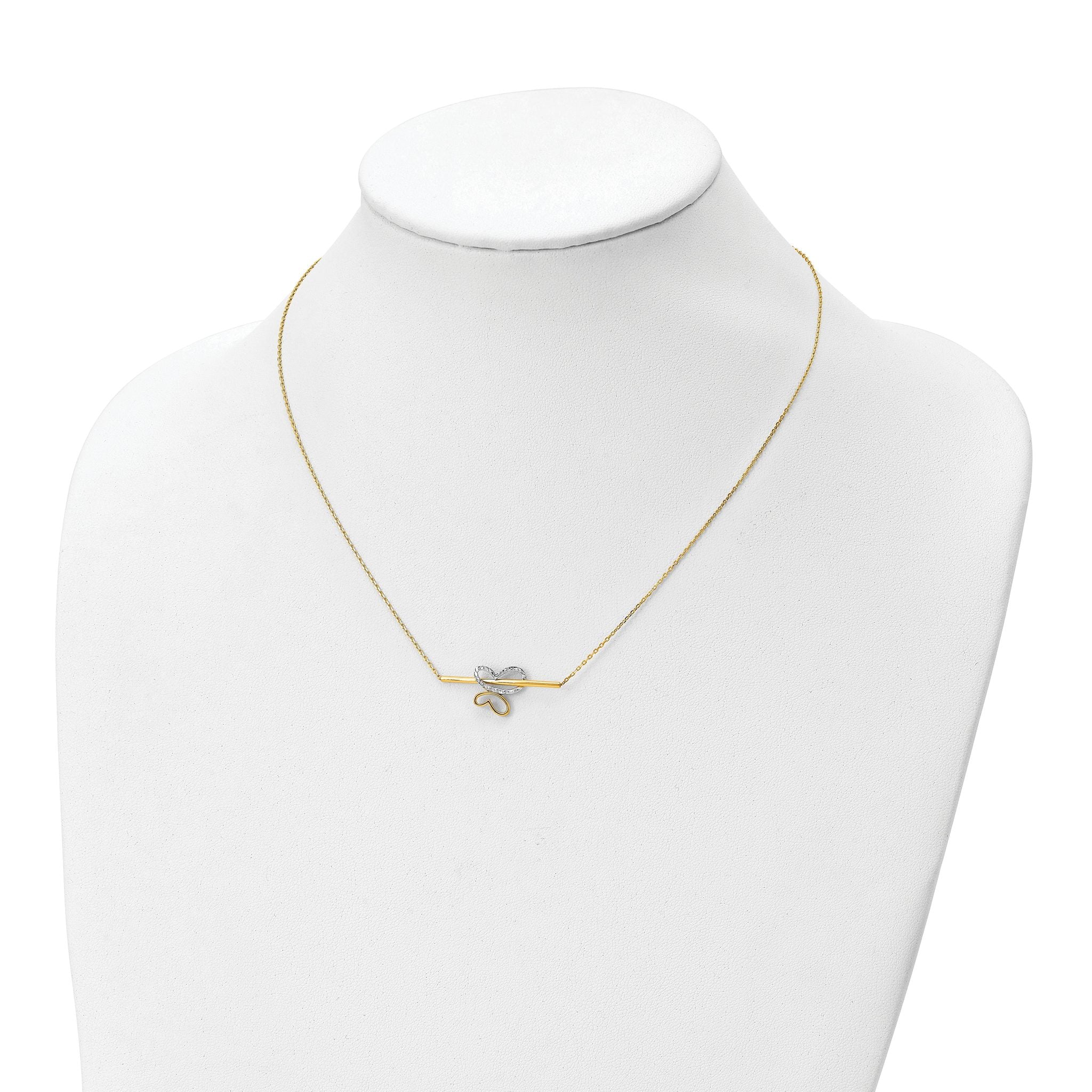 10K Rhodium-plated Polished Diamond Cut Butterfly Bar Necklace