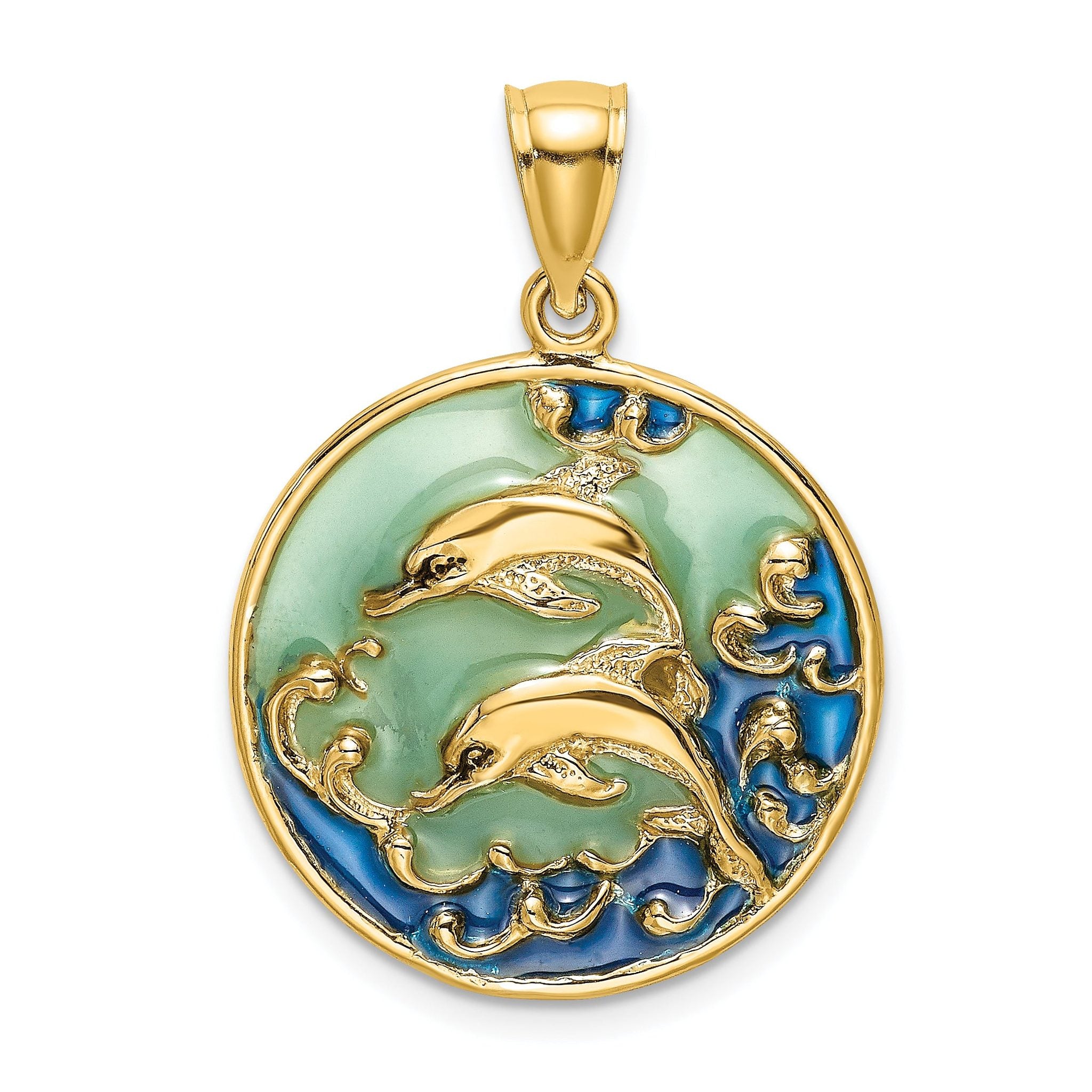 14K 2-D Dolphins w/Blue Enameled Charm Main image