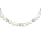 Majestik Sterling Silver Hand-Knotted Shell Pearl Crystal Necklace 20