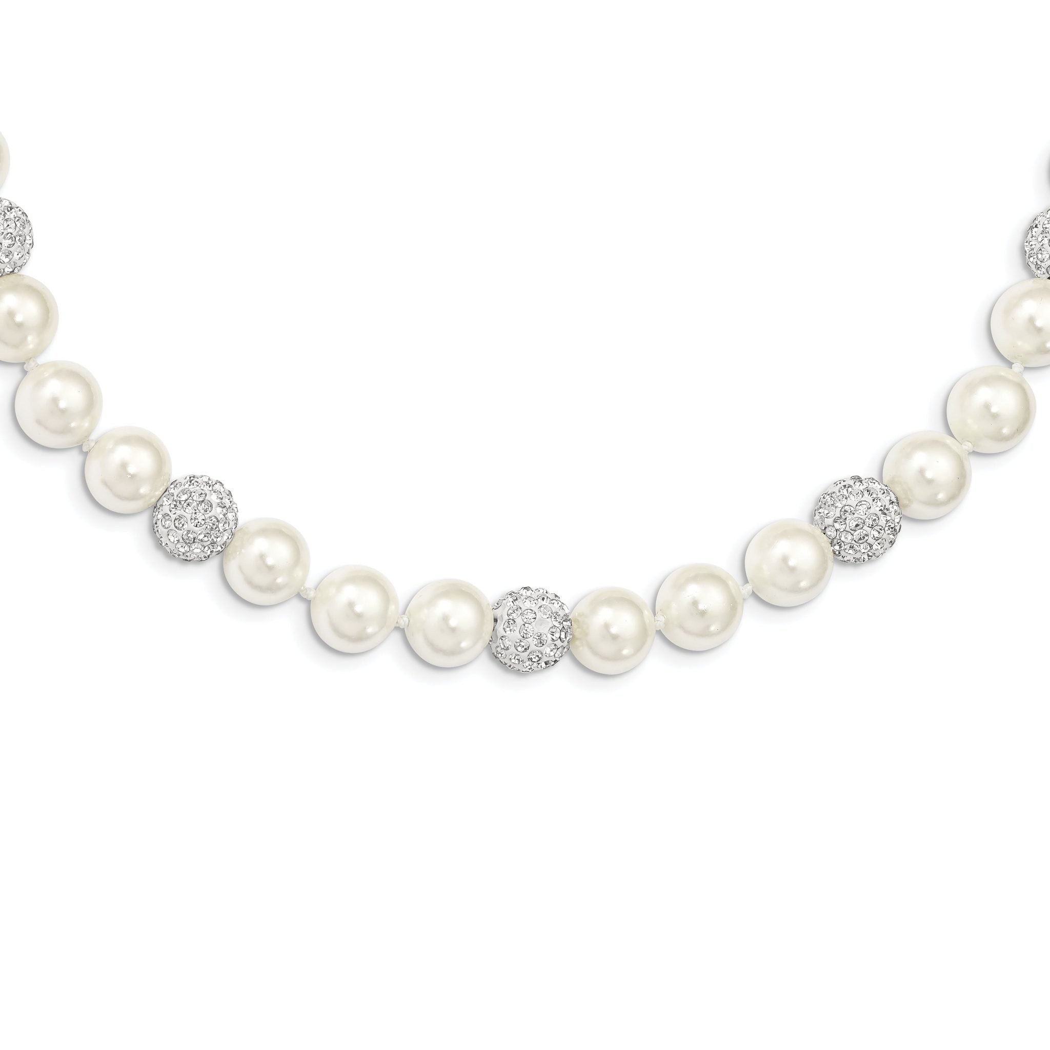 Majestik Sterling Silver Hand-Knotted Shell Pearl Crystal Necklace 20