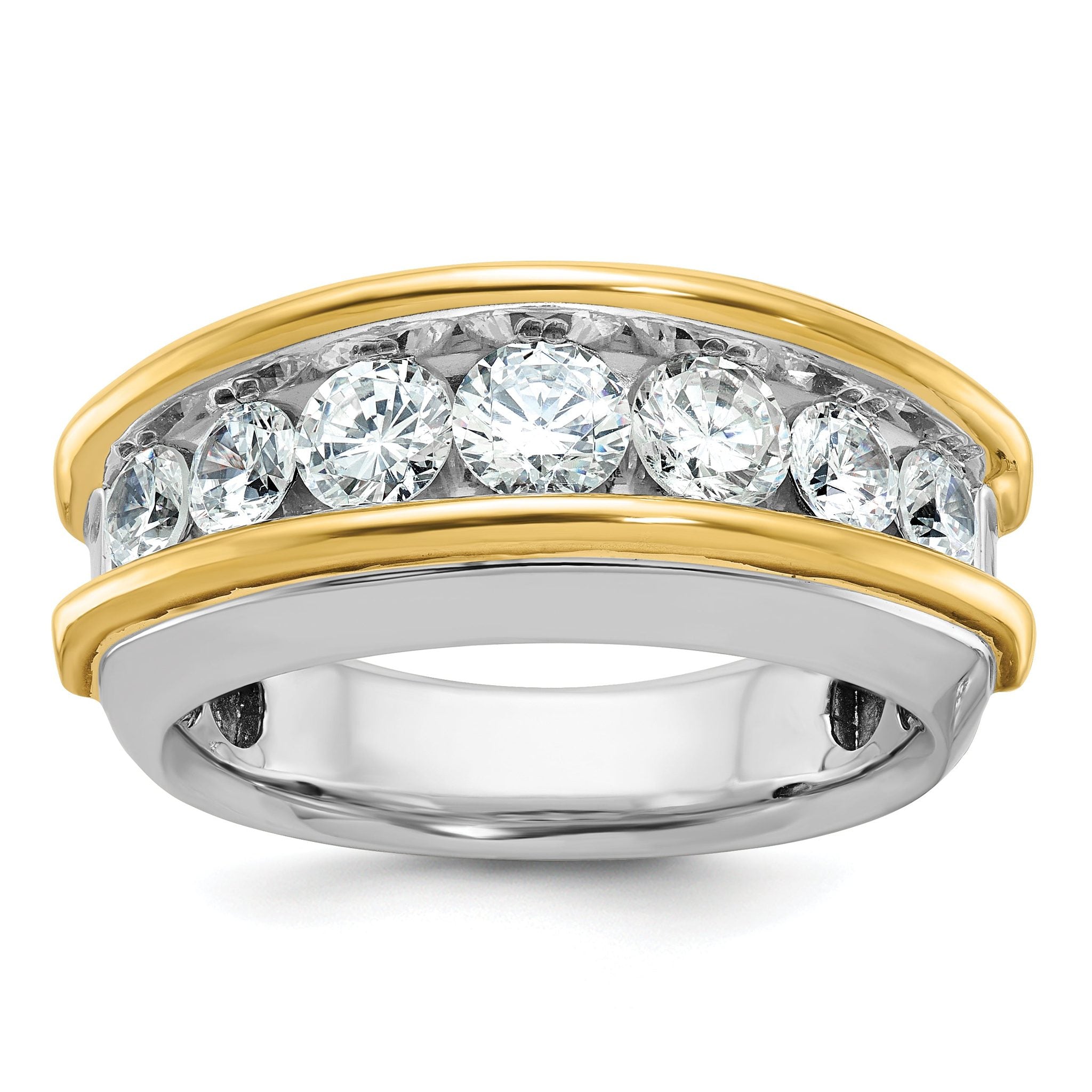 14k Two-tone Mens Polished 7-Stone Channel Ring Mounting, Mounting Only Main image