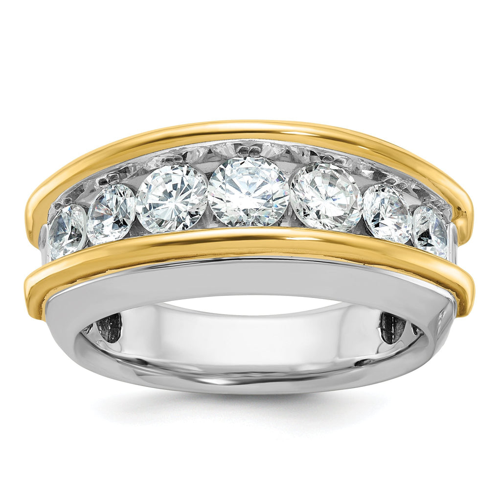 14k Two-tone Mens Polished 7-Stone Channel Ring Mounting, Mounting Only