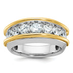 14k Two-tone Mens Polished 7-Stone Channel Ring Mounting, Mounting Only