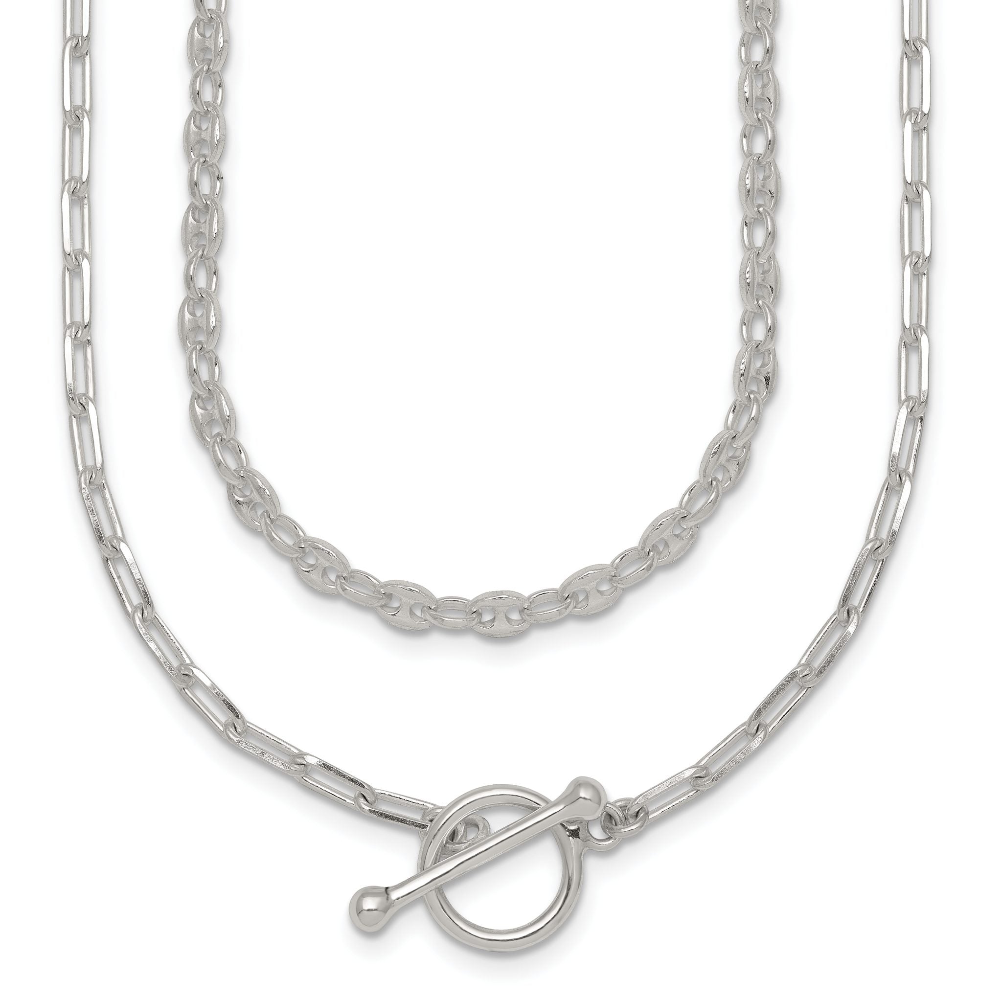 Sterling Silver Polished Fancy Double Strand 16 inch with 2 inch Extension Chain Necklace Main image