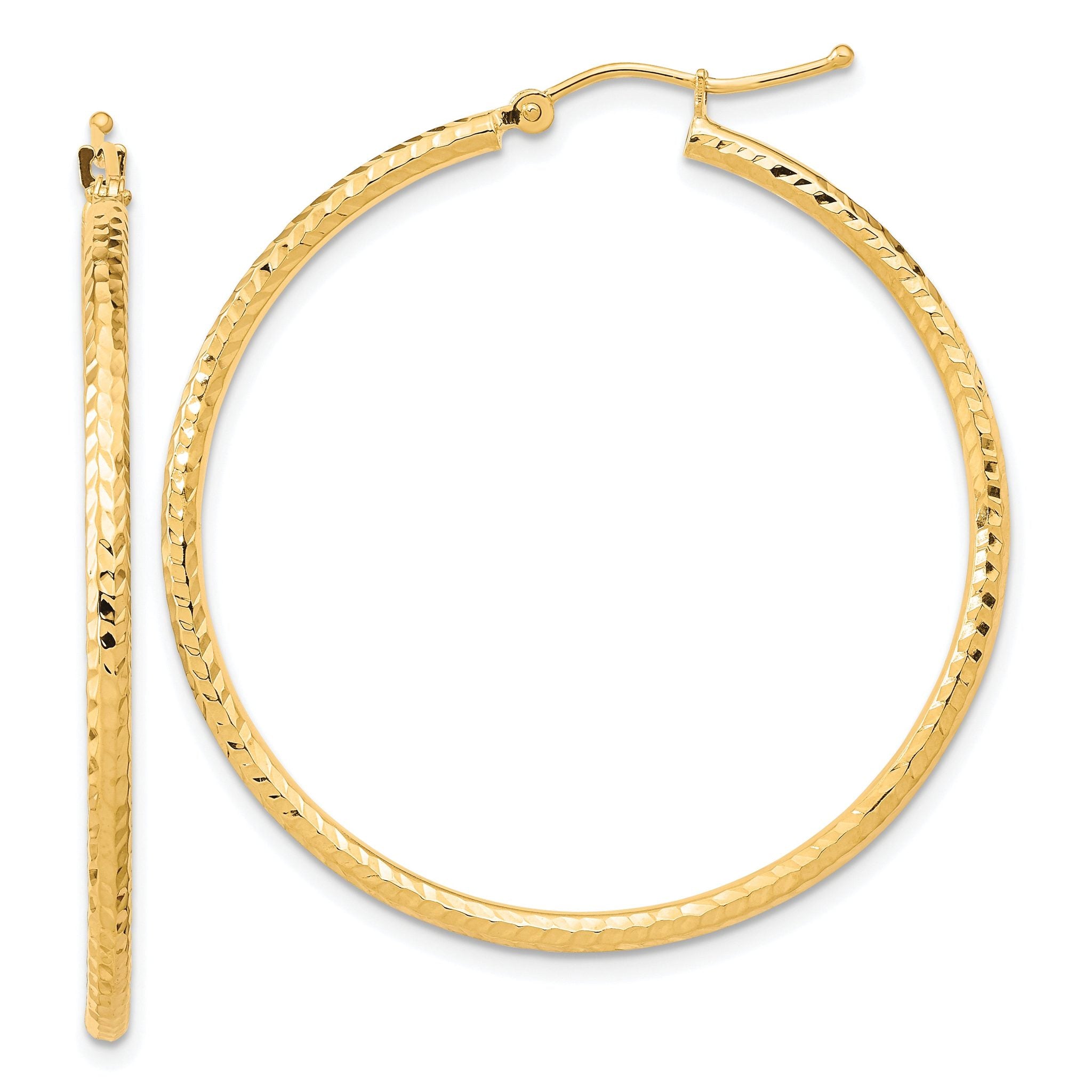 10K Gold Diamond-Cut Hoop Earrings with Polished Finish  2mm Round Main image
