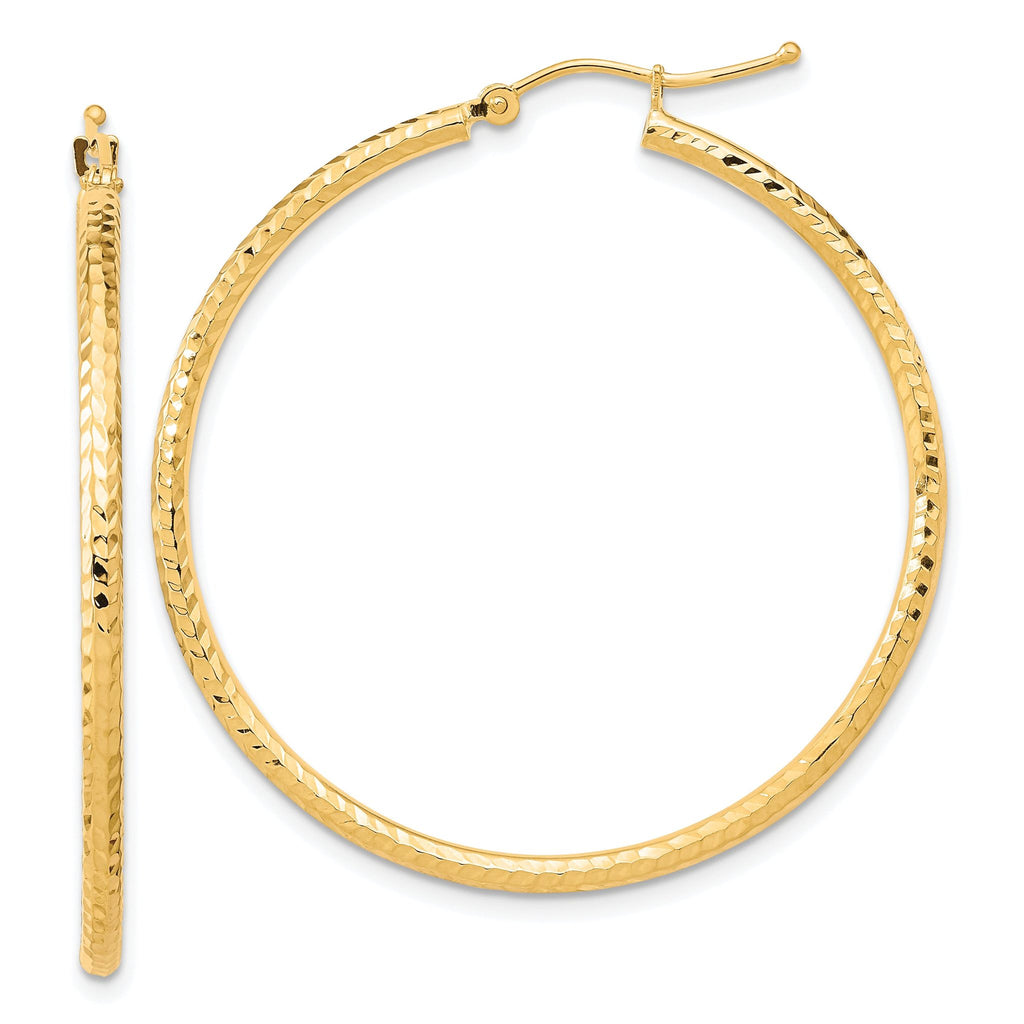 10K Gold Diamond-Cut Hoop Earrings with Polished Finish  2mm Round