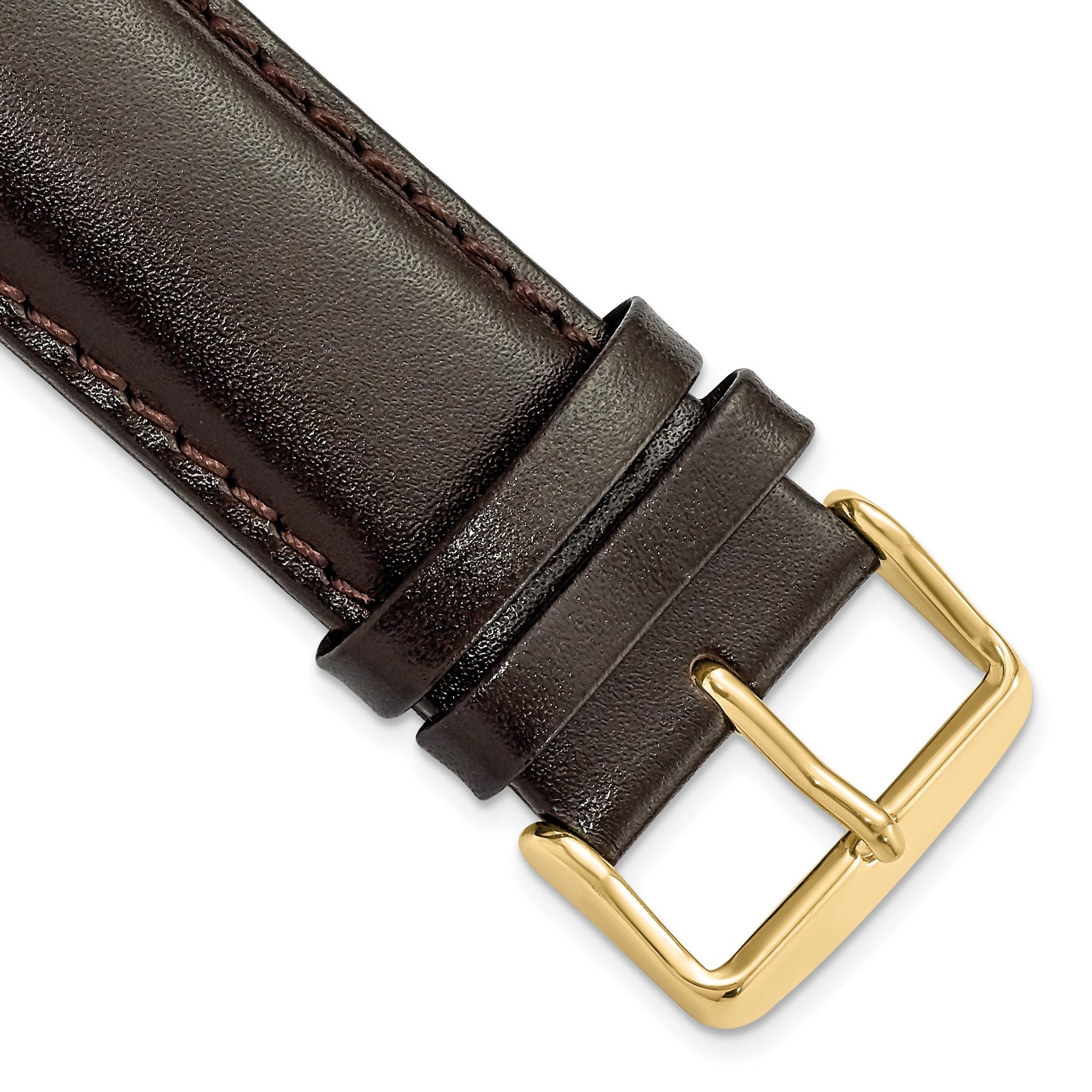 Smooth Leather Chronograph Watch Band in Dark Brown, 24mm