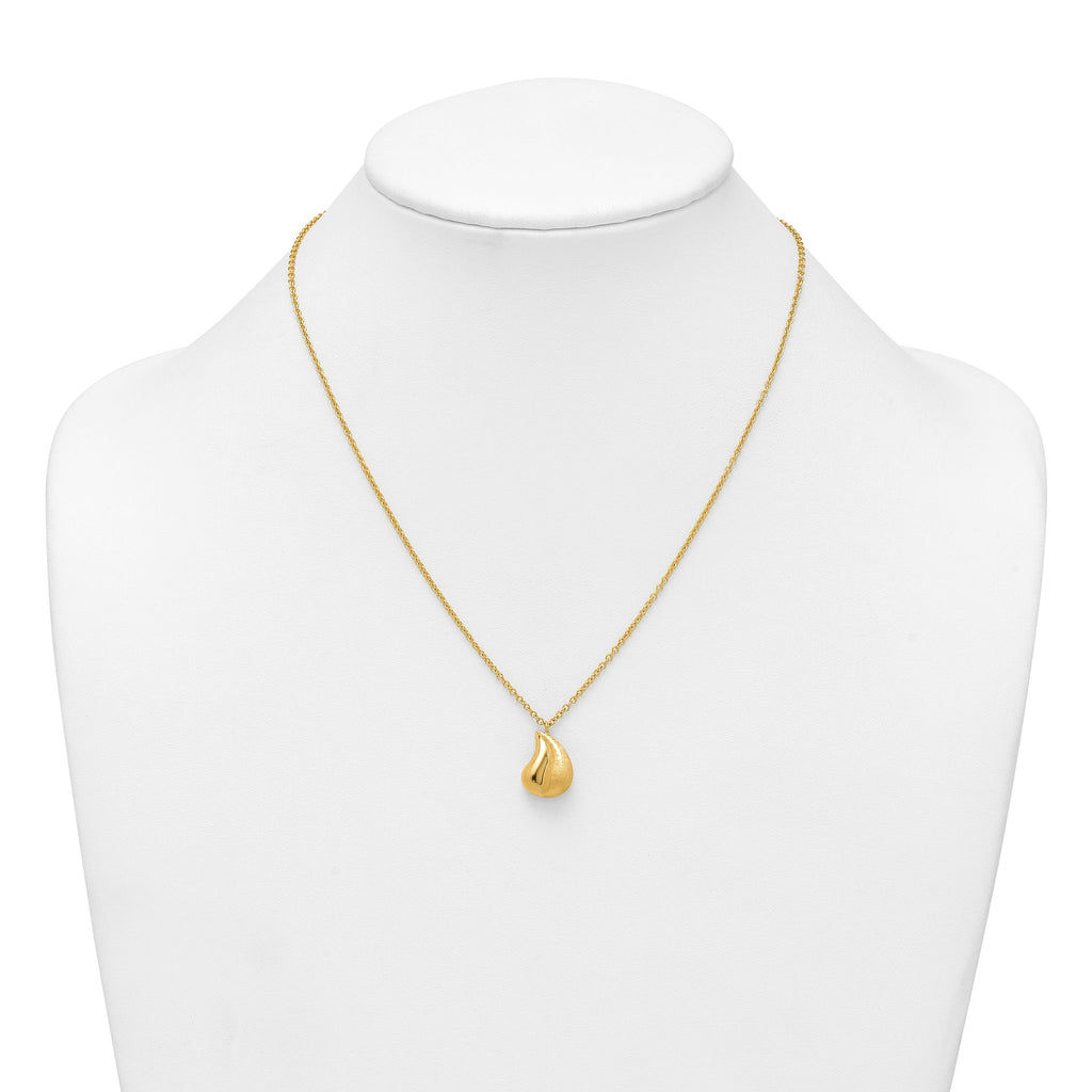 14k Polished And Brushed Curved Teardrop 16 inch Necklace Plus 2 inch Extender