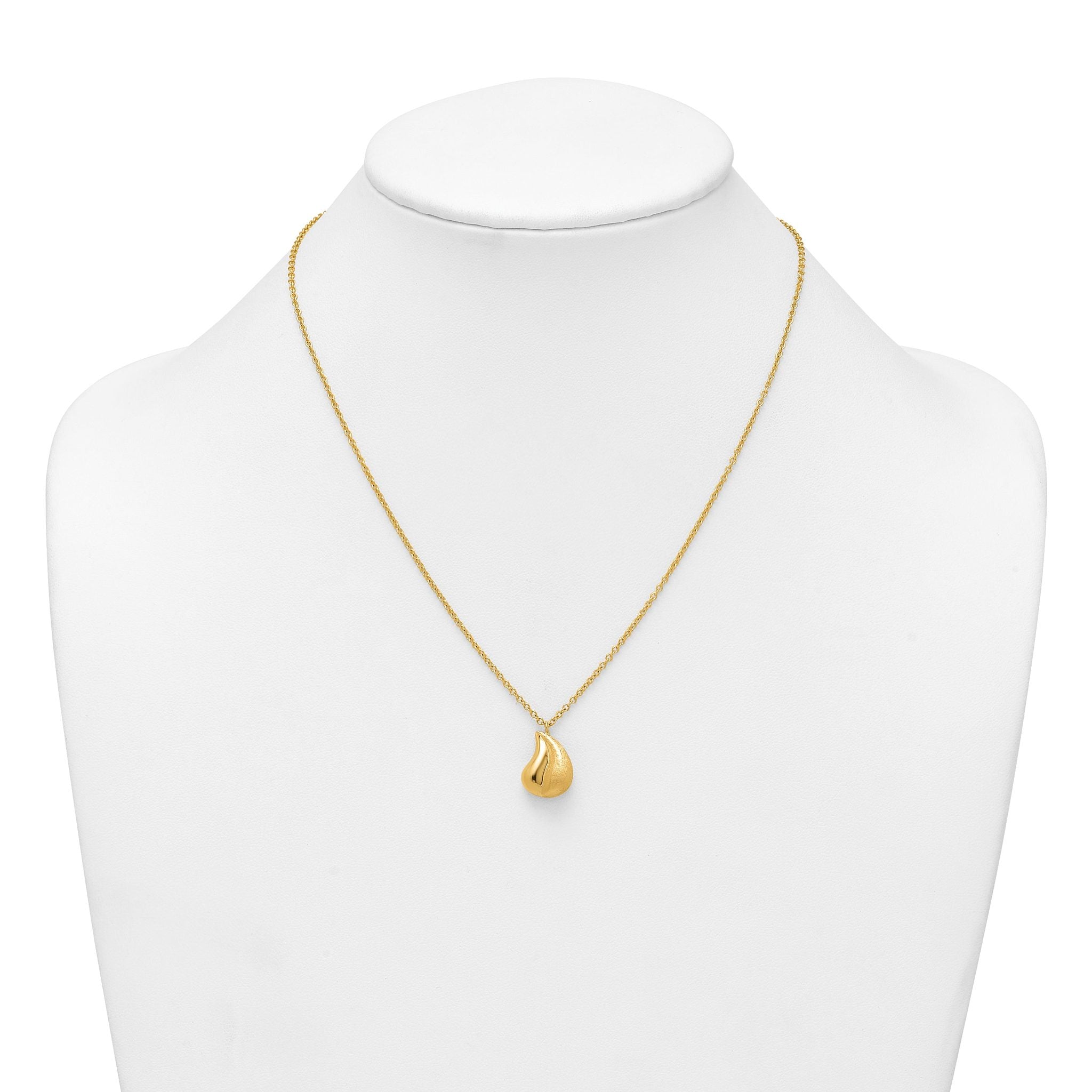 14k Polished And Brushed Curved Teardrop 16 inch Necklace Plus 2 inch Extender