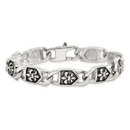 Stainless Steel Antiqued and Polished Fleur de Lis Link Bracelet for Men