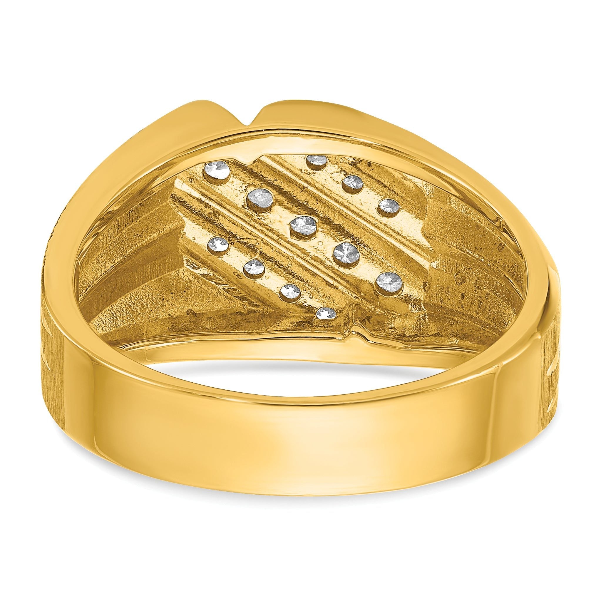 14k Men's Polished Satin and Grooved 1/2 Carat AA Quality Diamond Ring