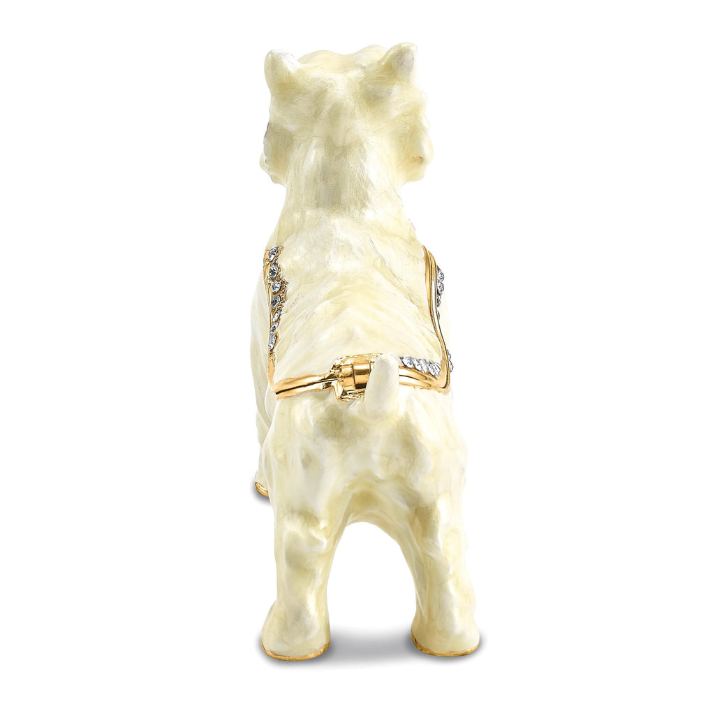 Luxury Giftware Pewter Bejeweled Crystals Gold-tone Enameled WESTIE West Highland White Terrier Trinket Box with Matching 18 Inch Necklace