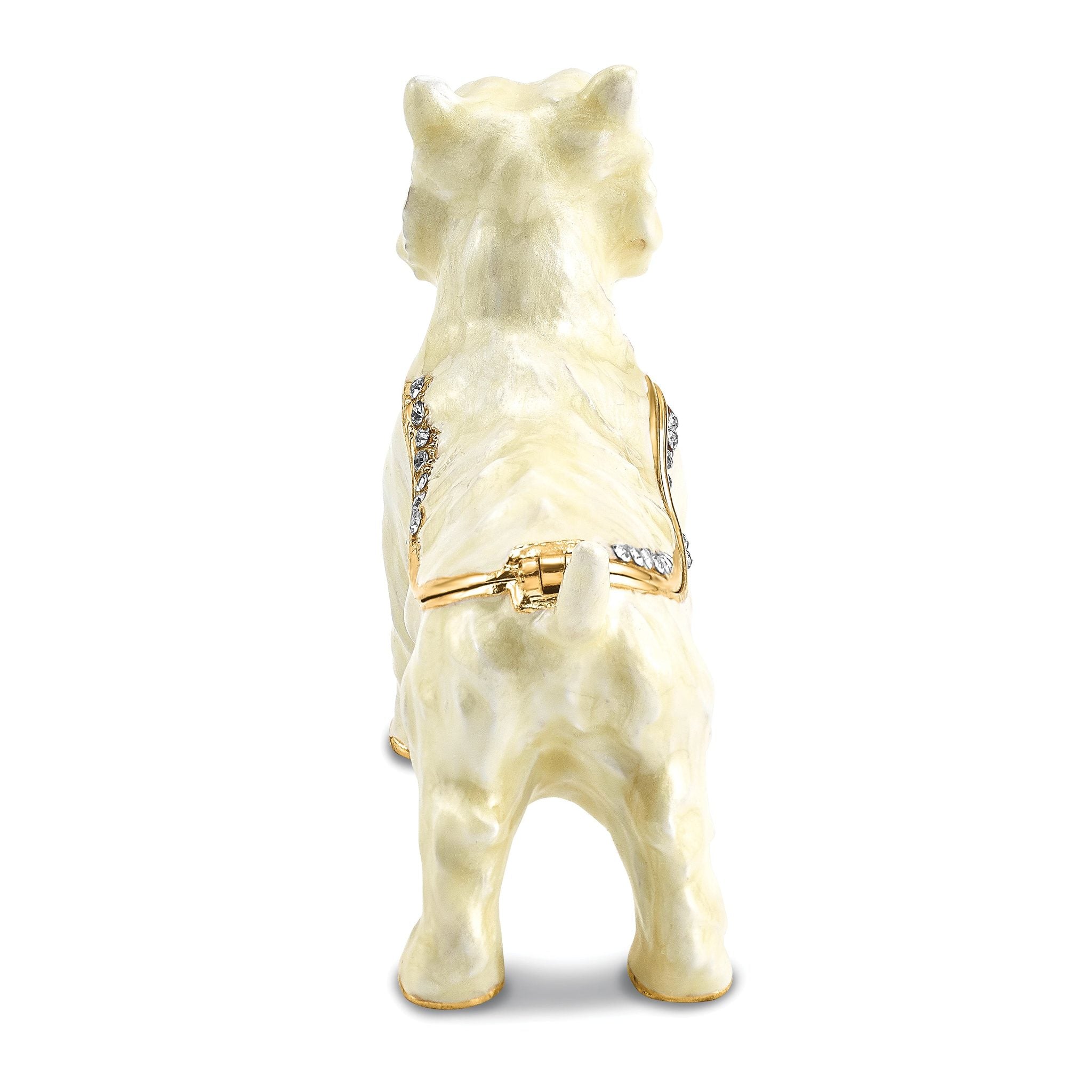 Luxury Giftware Pewter Bejeweled Crystals Gold-tone Enameled WESTIE West Highland White Terrier Trinket Box with Matching 18 Inch Necklace