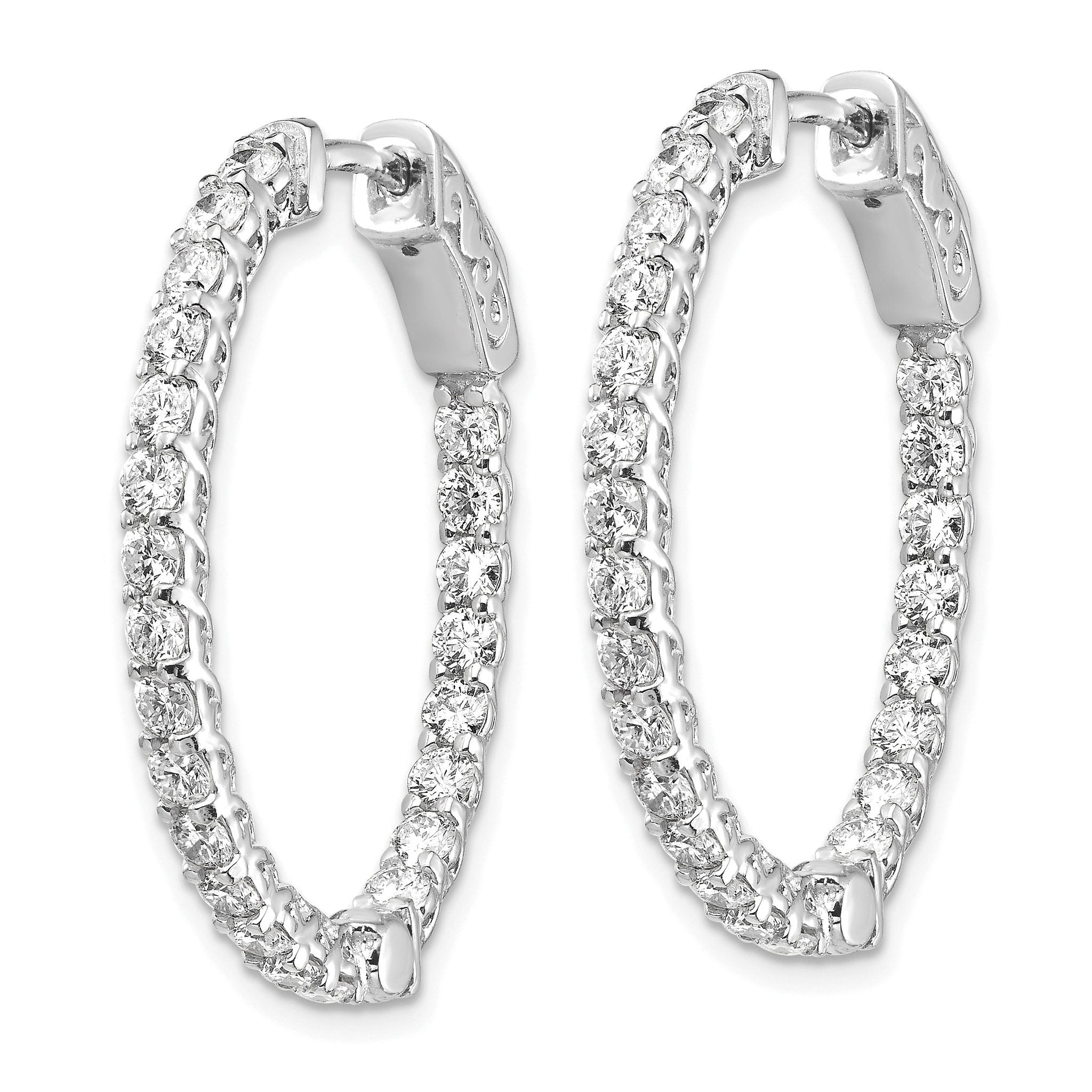 14k White Gold Diamond Oval Hoop w/Safety Clasp Earrings Secondary image
