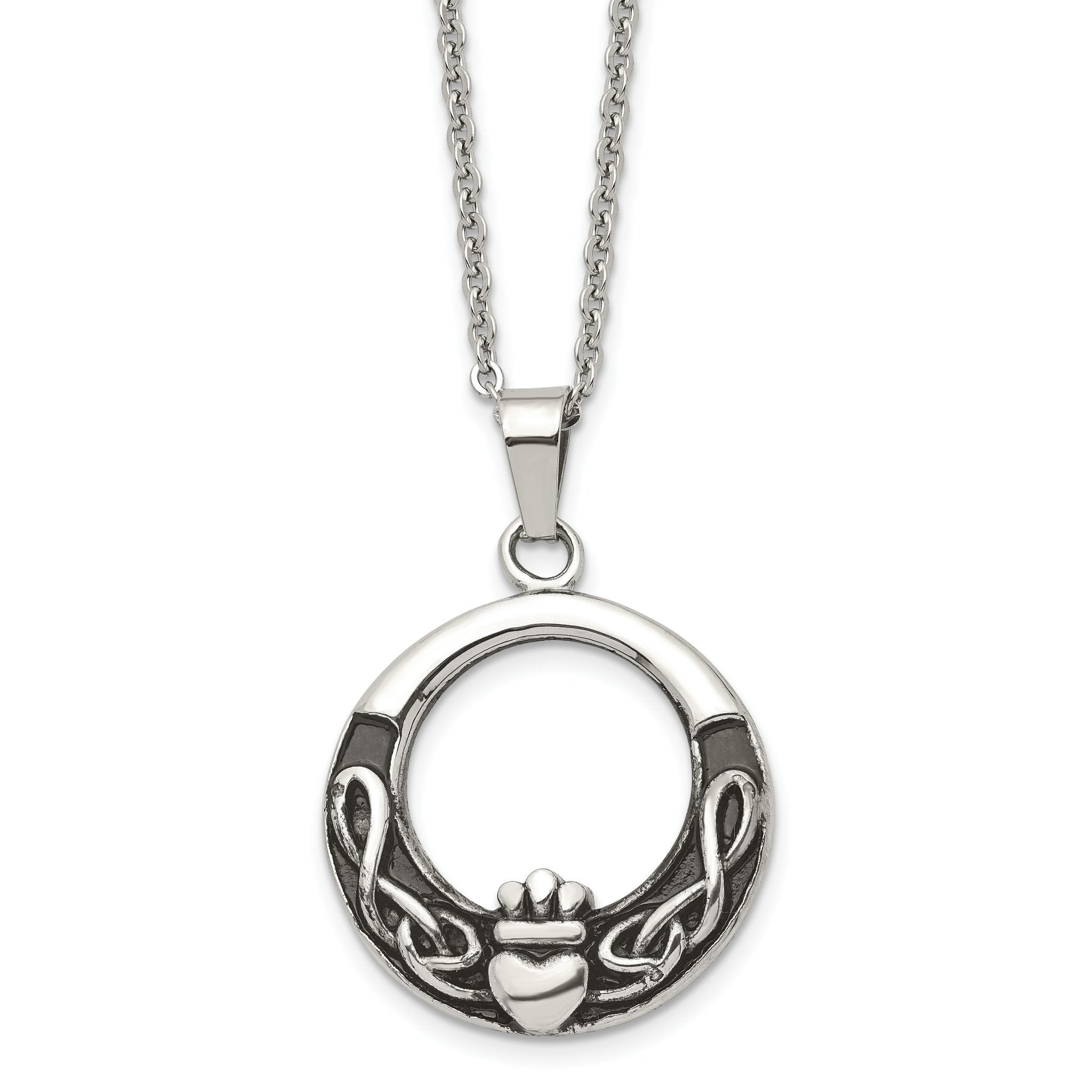 Claddagh Pendant Necklace in Stainless Steel, 18"