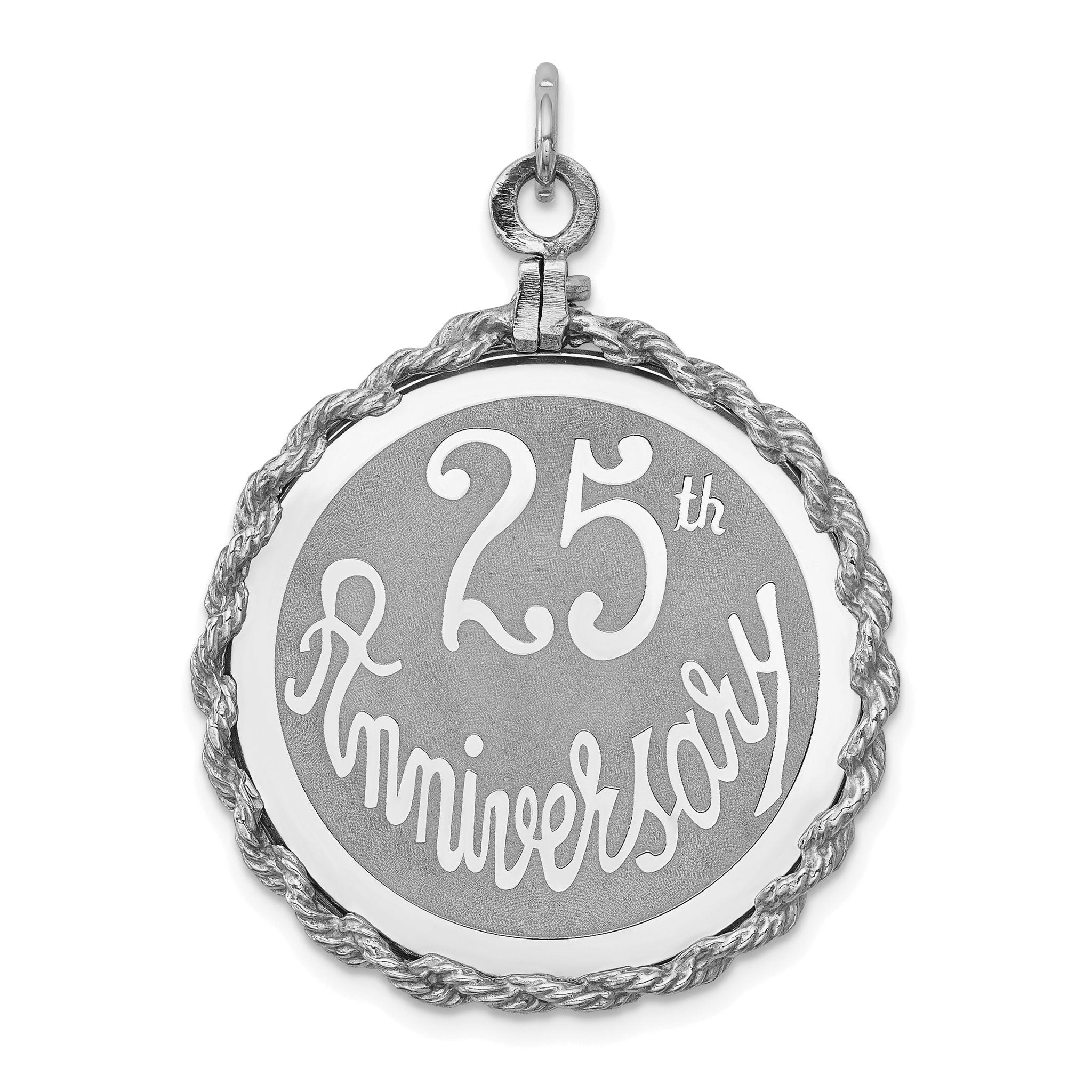 Sterling Silver 925 Rhodium-Plated 25th Anniversary Engravable Charm Elegant Polished Finish Main image