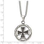 Men's Stainless Steel Cross Pendant Necklace, 22-Inch Curb Chain, Gift Ready