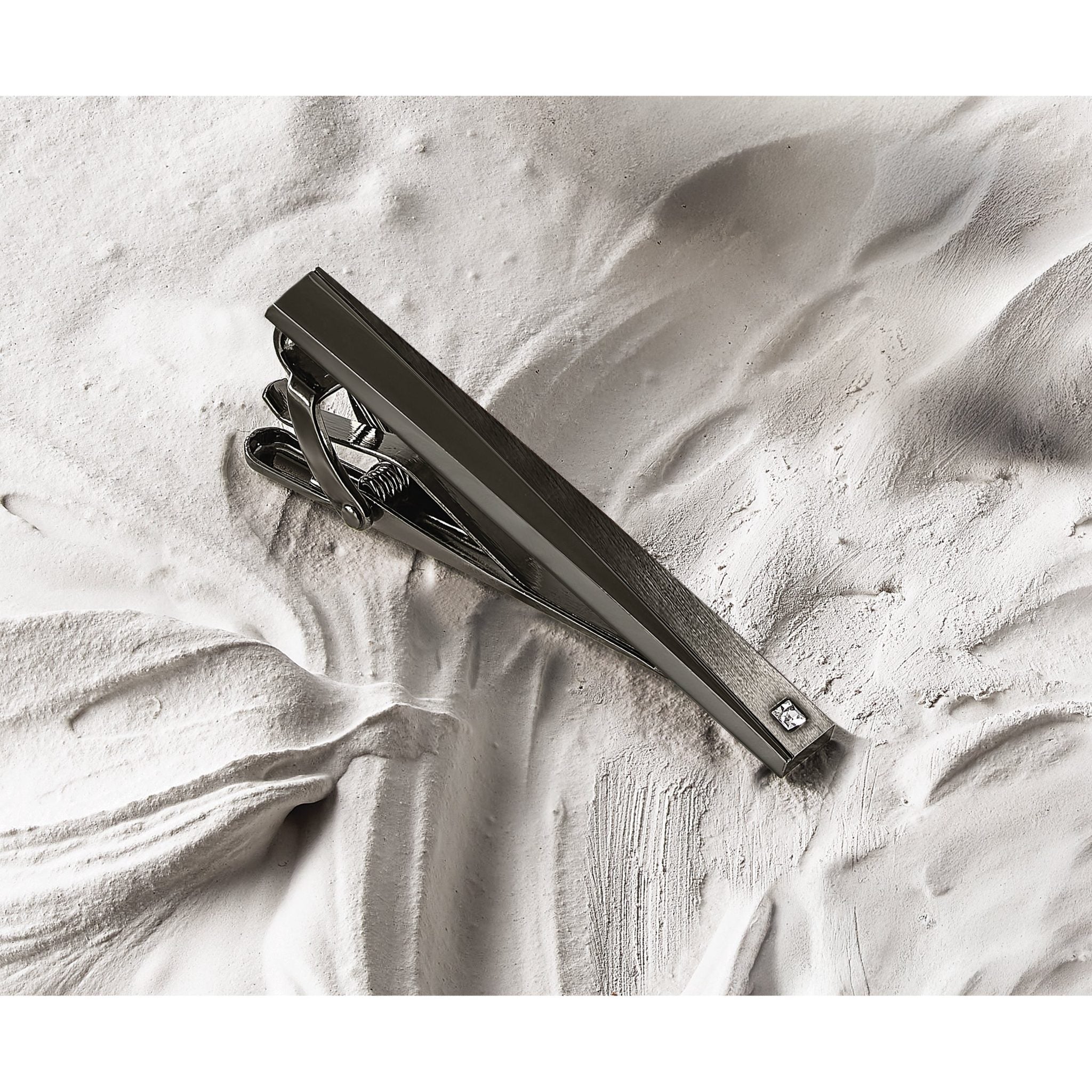 Men's Gunmetal Brushed and Polished Cubic Zirconia Stainless Steel Tie Bar