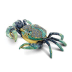 Luxury Giftware by Jere Pewter Bejeweled Crystals Gold-tone Enameled CHESAPEAKE Blue Crab Trinket Box with Matching 18 Inch Necklace