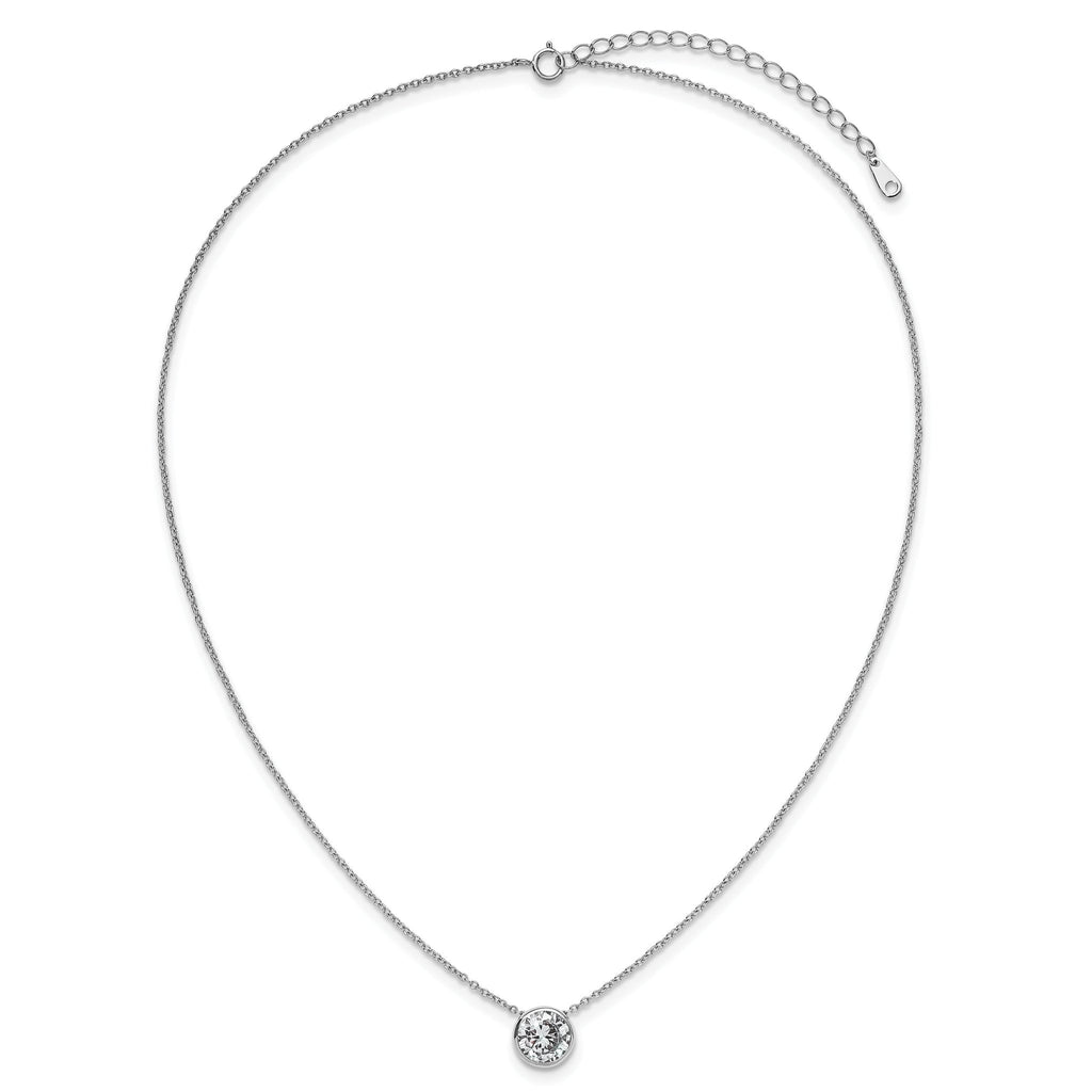 Cheryl M Sterling Silver Rhodium-plated Polished 9mm Bezel Set CZ 16 Inch with 2 Inch Extension Necklace